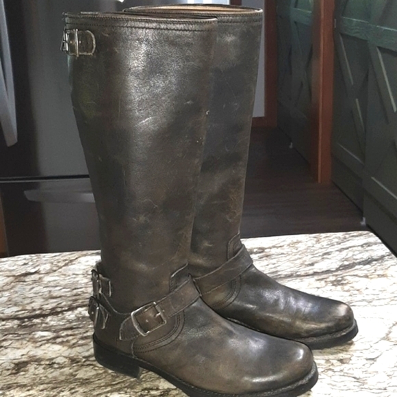FRYE Veronica 3 Buckle Zip Leather Boots Size 8.5 - Picture 1 of 13